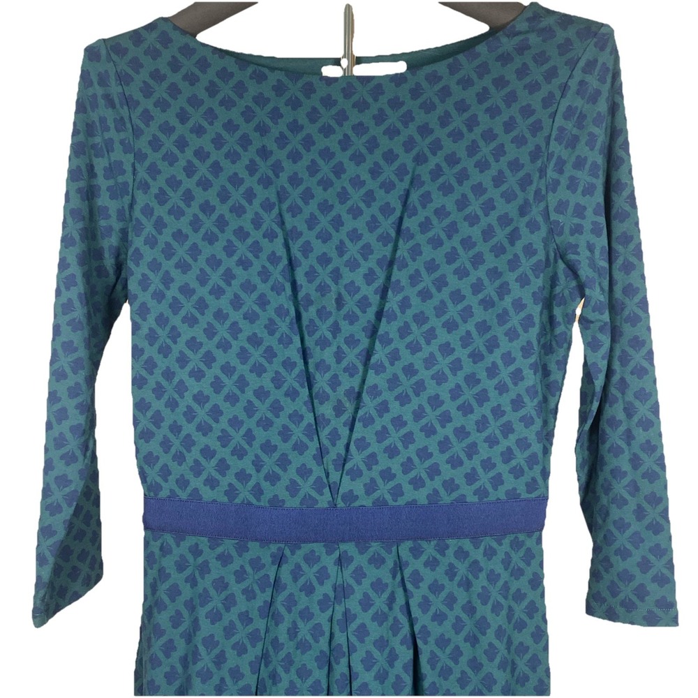 Boden Veronica Jersey Smart Pleated Sheath Day Dress Sz US6 UK10 Navy Blue Green